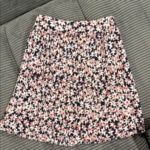 J. Crew Pleated Skirt with Red, White, and Navy Blue Floral Pattern